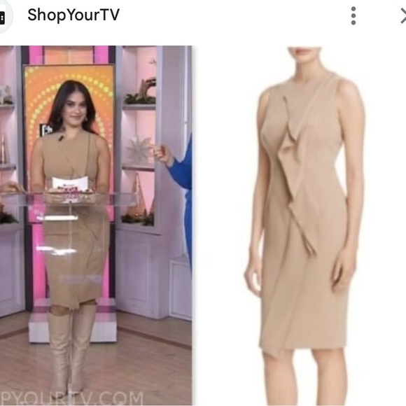 A131 Karen Millen Camel Sculpted Draped Sheath Dress | Size US 8 | Worn on TV! - Picture 2 of 11